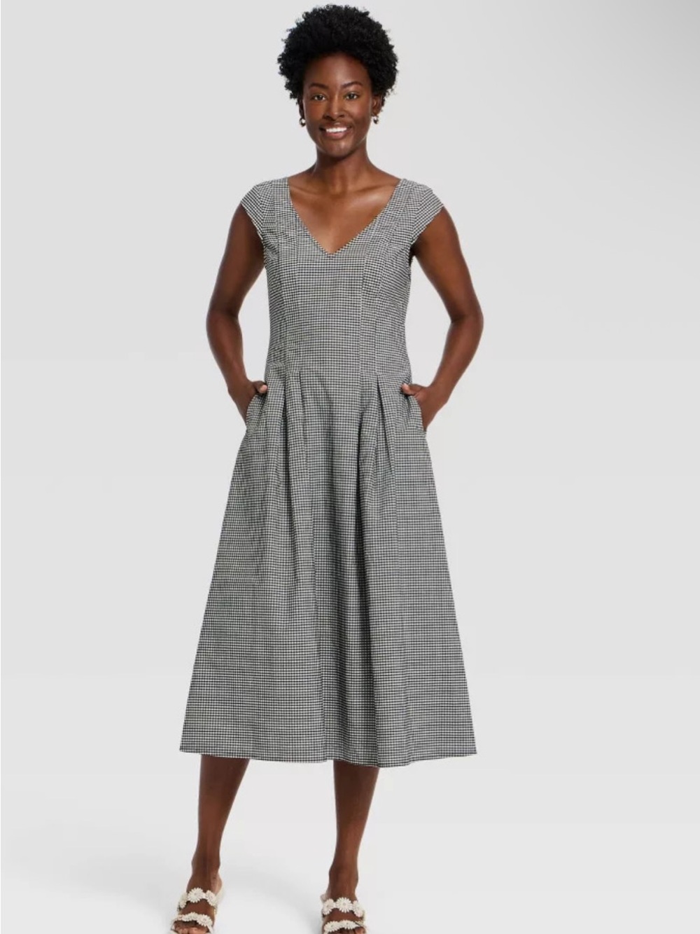 a new day Black and White Houndstooth V-Neck Midi Dress - Picture 1 of 6